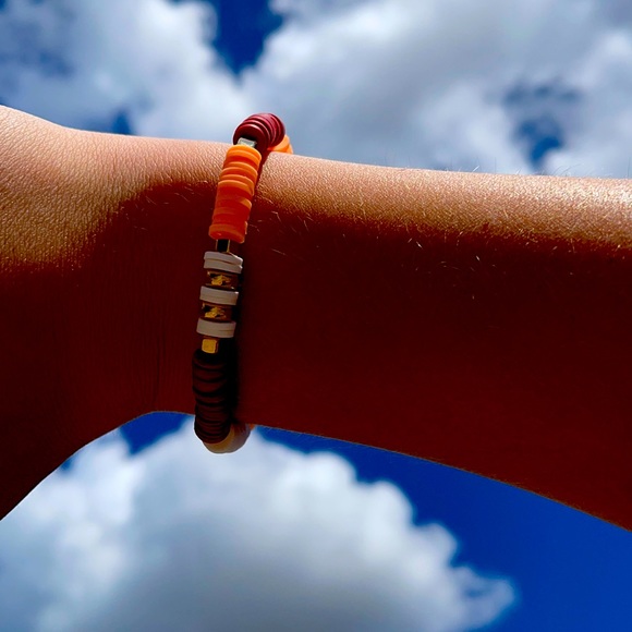 Accessories - Marroon,Peach and white with square beads in between